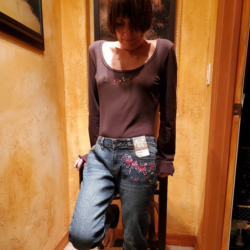 Route 66 Skinny Sz S, FLORAL Embroidered, NWT